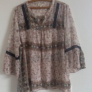 Style & Co. Boho Floral Blouse in Cream and Black